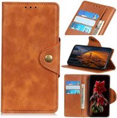 Sony Xperia 5 Vintage Portemonnee Hoesje met Drukknoop Sluiting Bruin