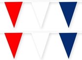 2x Rode/witte/blauwe stoffen vlaggenlijnen/slingers 10 meter - Feestartikelen versiering - Duurzame herbruikbare slinger rood/wit/blauw van stof