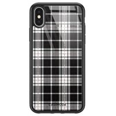 iPhone X/XS hoesje glass - Tartan zwart | Apple iPhone Xs case | Hardcase backcover zwart