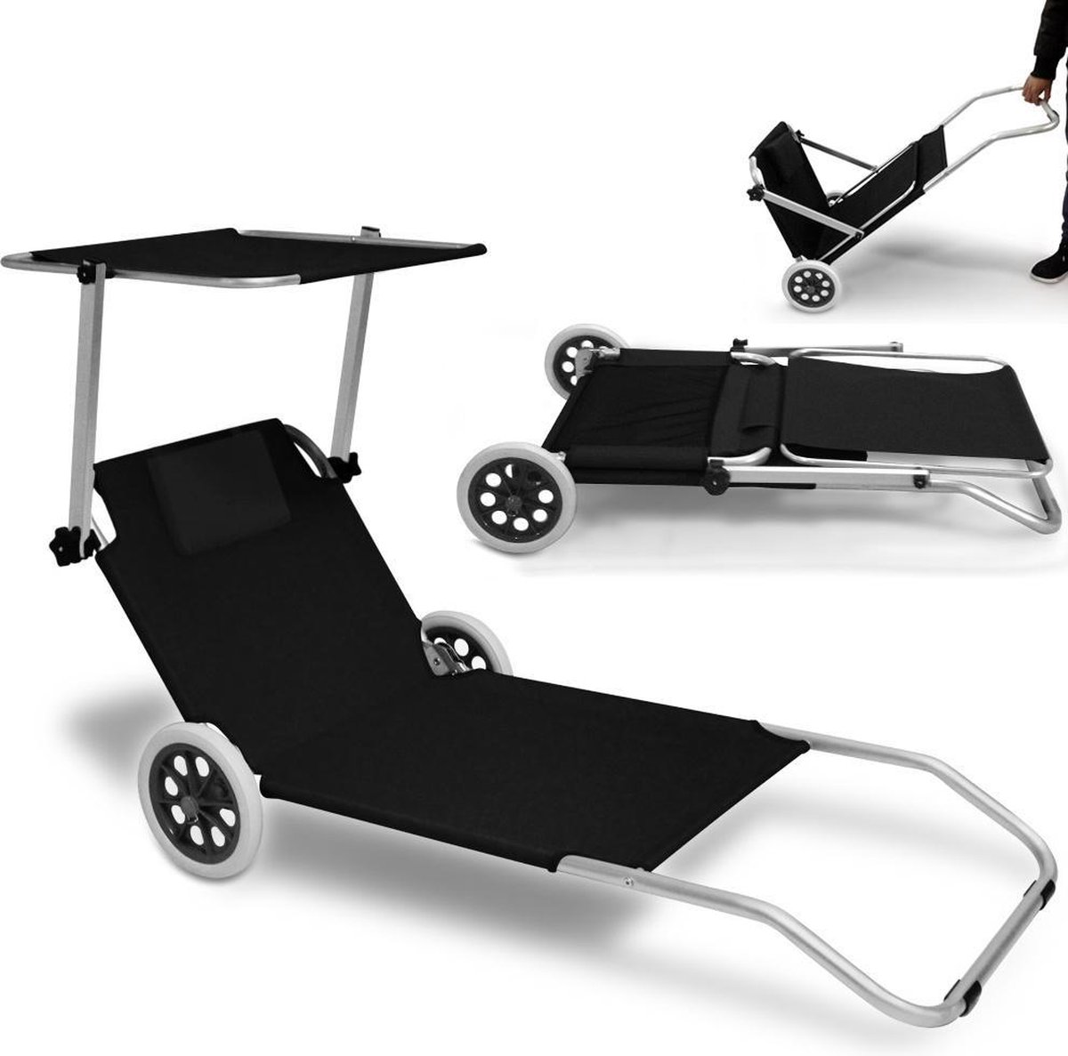 kopiëren Kameel Gearceerd Inklapbare strandstoel met wielen - Aluminium - Zwart | bol.com