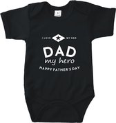 Rompertjes baby met tekst - I love my dad. Dad my hero. - Romper zwart - Maat 74/80