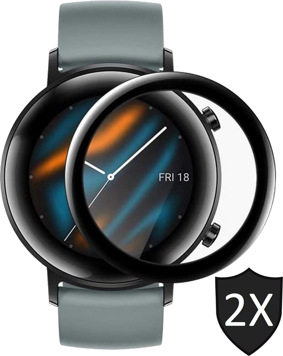 Screenprotector geschikt voor Huawei Watch GT 2 42mm - Full Tempered Glass - 2 Stuks