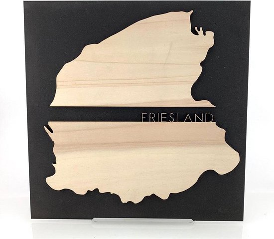 Provincie Friesland Zwart hout - 25x25 cm - Woon decoratie - Wanddecoratie - WoodWideCities