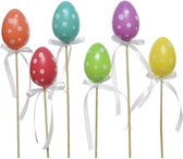6x Pasen decoratie paaseieren in vele kleuren op sticks/prikkers van 30  cm - Paas versieringen/decoraties kleur met stippen