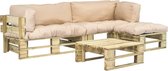 4-delige Loungeset - Pallet met zandkleurige kussens - FSC hout - (incl. Fleecedeken)