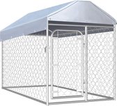 Hondenkennel voor buiten - RVS - Zilver - 200 x 100 x 100/125 cm - Met dak