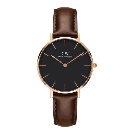 Daniel Wellington Petite Rosé Bristol Black DW00100165 - Horloge - 32mm - Leer - Bruin