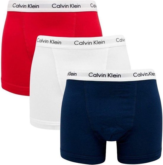 Calvin Boxershorts - Heren 3-pack - Wit/Blauw/Rood - Maat | bol.com