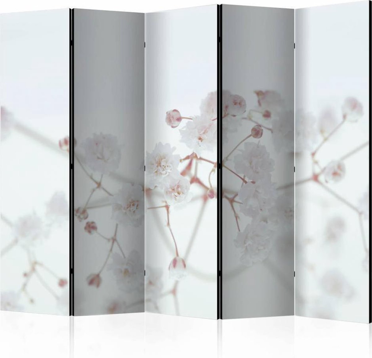 Vouwscherm / Kamerscherm - Witte bloemen 225x172cm, gemonteerd geleverd, dubbelzijdig geprint