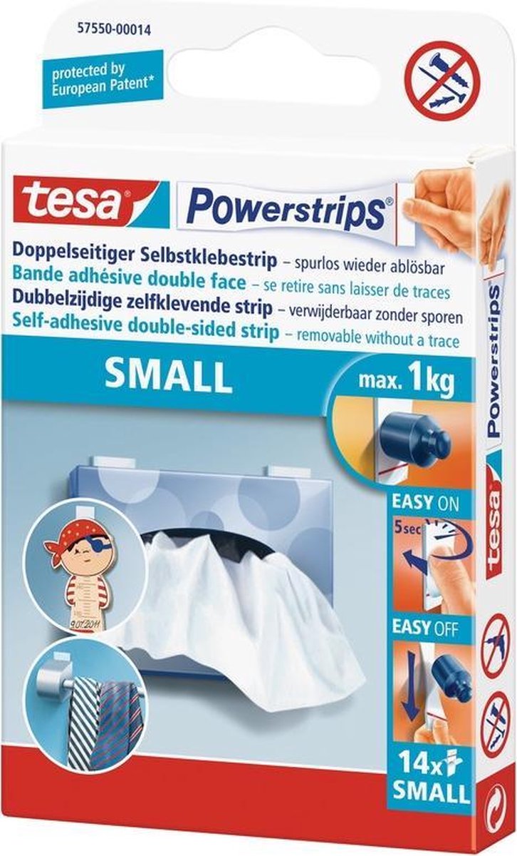 Tesa dubbelzijdige zelfklevende powerstrips small 28 stuks - Ophang haakjes zelfklevend - Tesa