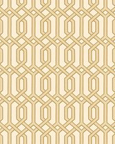 Grafisch behang Profhome BA220012-DI vliesbehang hardvinyl warmdruk in reliëf gestempeld met grafisch patroon en metalen accenten beige goud 5,33 m2