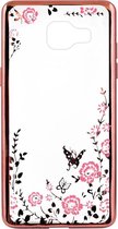 ADEL Siliconen Back Cover Softcase Hoesje Geschikt voor Samsung Galaxy A3 (2016) - Bling Bling Vlinders en Bloemen Roze