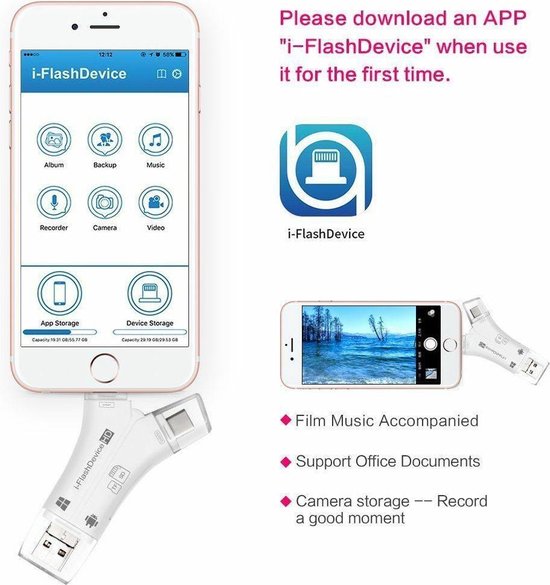 Lightning IFlashDevice HD 4-in-1 Card Reader USB SDHC Micro SD Card Reader iOS, Android, Windows MacOS 4 in 1 - Flashdevice