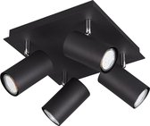 LED Plafondspot - Trion Mary - GU10 Fitting - 4-lichts - Vierkant - Mat Zwart - Aluminium - BSE