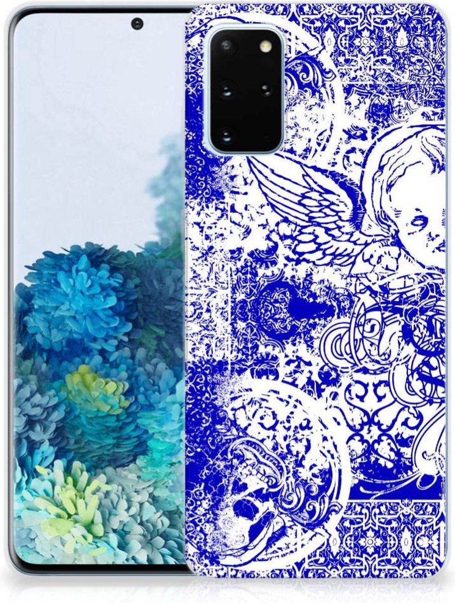 Silicone Back Case Samsung Galaxy S20 Plus Angel Skull Blauw