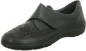 Zwarte schoen met klittenband en snake-print detail.