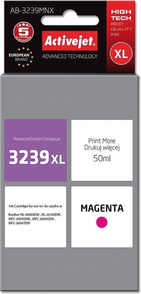 ActiveJet AB-3239MNX-inkt voor brotherprinter; Brother LC3239XLM vervanging; Opperste; 50 ml; magenta.