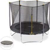 Relaxdays 3-delige trampoline set - tuintrampoline + net - vangnet - 305 cm - regenhoes