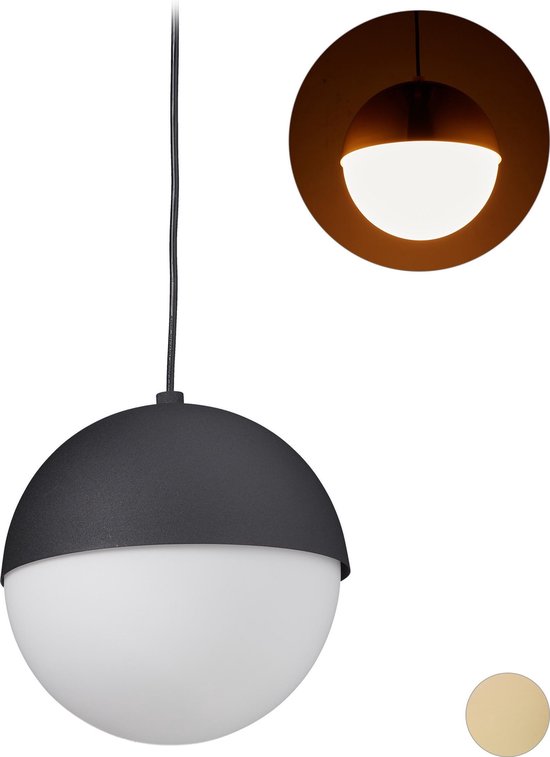 relaxdays hanglamp metaal -  ø 25 cm - eettafel lamp - plafondlamp - pendellamp - E27 zwart