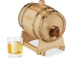 houten whiskeyvat - 1,25 l - met standaard - kraantje - wijnvat - 23x16x25,5 cm