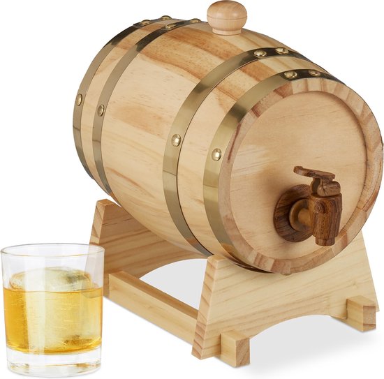 tonneau en bois relaxdays 1,25 litre - tonneau à whisky - tonneau à vin  avec robinet -... | bol