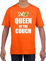 Koningsdag t-shirt queen of the couch oranje voor meisjes / kinderen - Woningsdag - thuisblijvers / Kingsday thuis vieren outfit 110/116