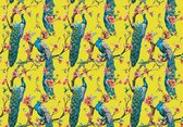 Fotobehang Vlies | Vogels | Turquoise, Geel | 368x254cm (bxh)