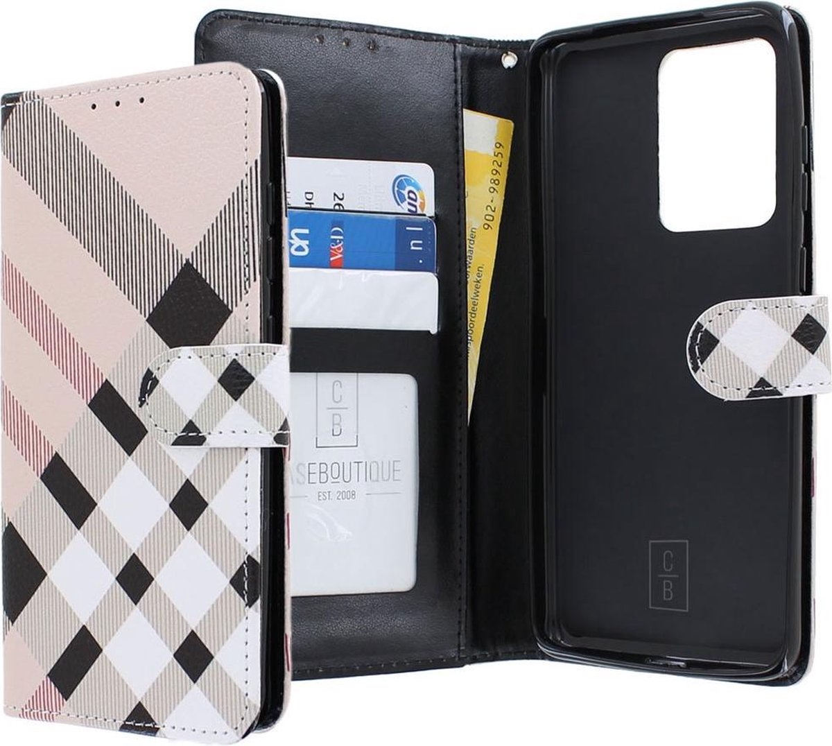 Samsung Galaxy S20 Ultra Bookcase hoesje - CaseBoutique - Ruitjes Beige - Kunstleer