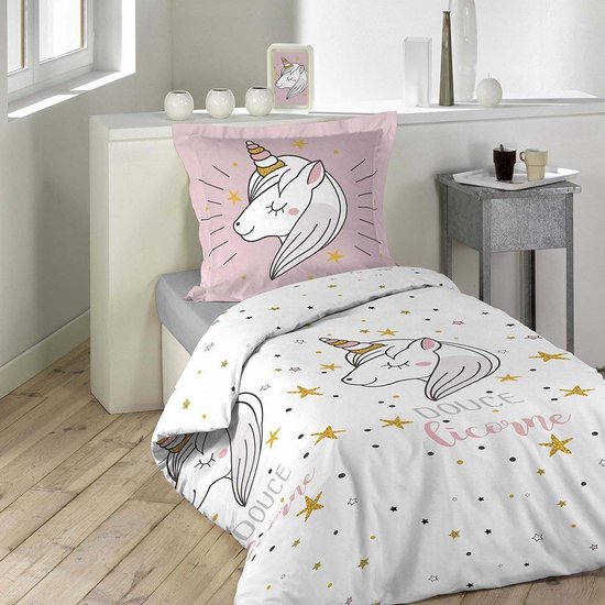DecoToday Housse de couette Sleepy Unicorn 140 cm x 200 cm