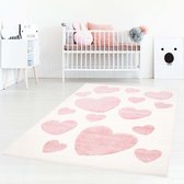 Vloerkleed kinderkamer Hartjes 3D - crème/roze 140x200 cm