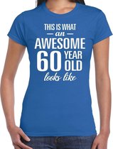 Awesome 60 year / 60 jaar cadeau t-shirt blauw dames L