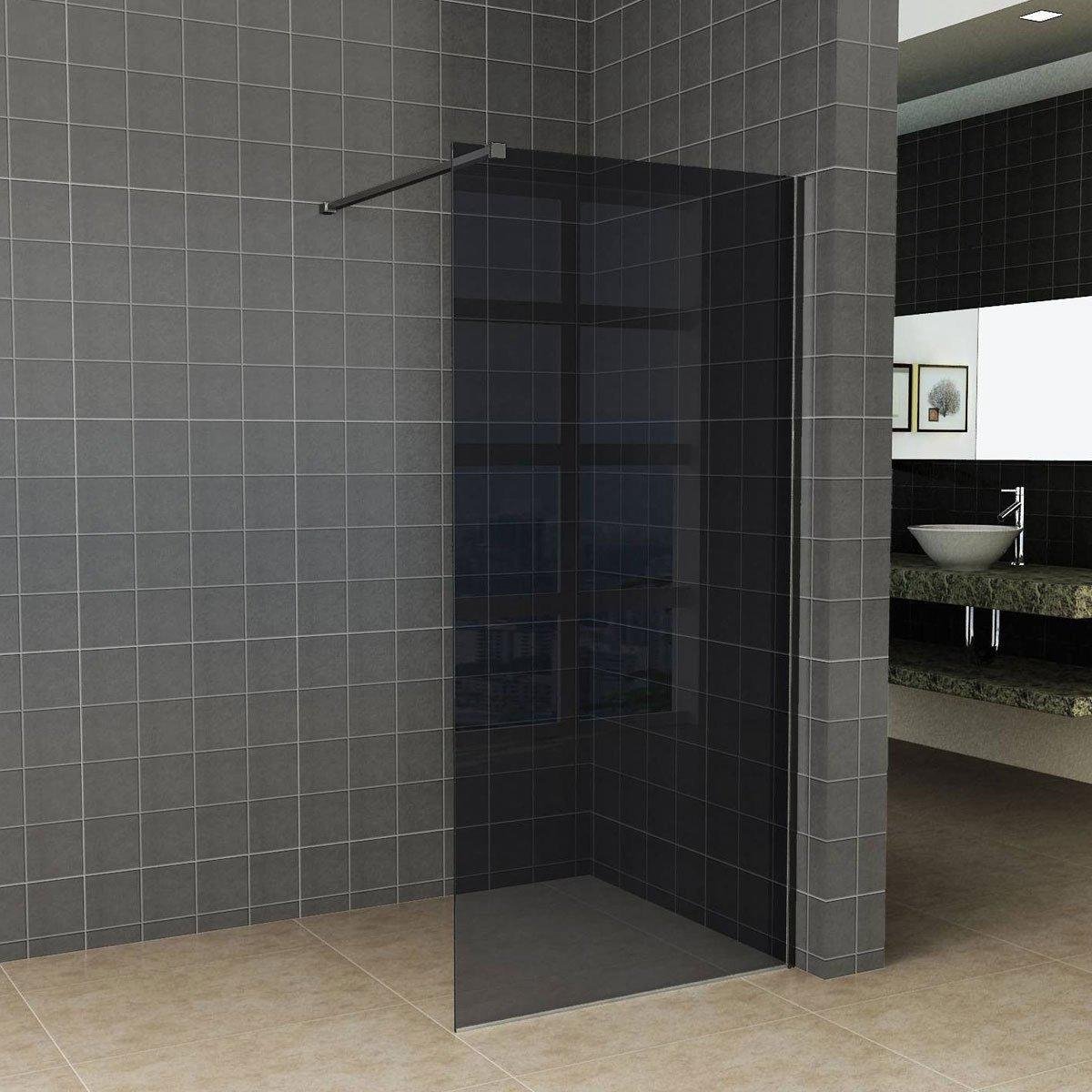 Diamond Line - Inloopdouche / Douchewand - 80x200 - Mat Zwart - Antikalk - Rookglas - 8mm Veiligheidsglas