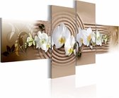 Schilderij - Orchidee in zand, Zen , bruin wit , 4 luik