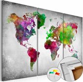 Afbeelding op kurk - Diversity of World , Wereldkaart, Multikleur,  3luik