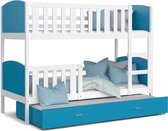 Kinderstapelbed 3 personen 200x90 cm - wit/blauw - met 3 matrassen