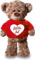 Pluche Teddybeer/ knuffelbeer met liefste juf hartje t-shirt - 24 cm - beren knuffeldier