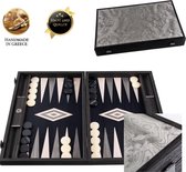 Valvona Burl Backgammon spel - 48x30 cm  - Lichtgrijze/Grijze punten  top kwaliteit