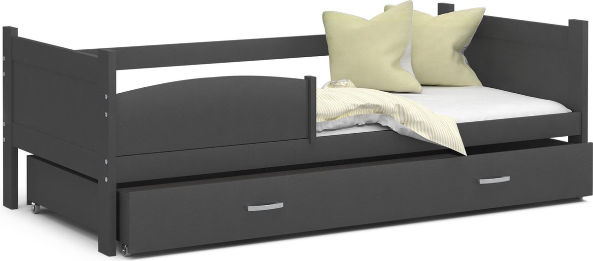 Bol Com Kinderbed 184x80 Cm Grijs Met Lade Met Bedhekken Met Matras