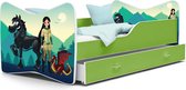 Kinderbed Mulan 80x180 cm - wit & groen - met lade - met matras