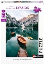 Puzzel 500 stukjes - De boten van het meer van Braies, Italië