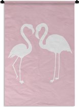Wandkleed FlamingoKerst illustraties - Witte silhouetten van flamingo's op een lichtroze achtergrond Wandkleed katoen 120x180 cm - Wandtapijt met foto XXL / Groot formaat!