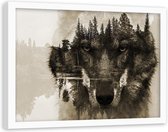 Foto in frame , Bruine wolven  ,120x80cm , bruin beige , wanddecoratie , Premium print