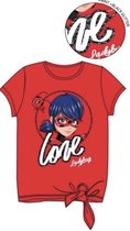 Miraculous Ladybug T-shirt - LOVE met knoop - rood - maat 110 (5 jaar)