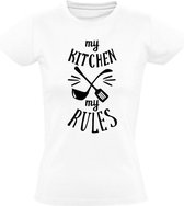 My kitchen, my rules Dames t-shirt | koken | kok | keuken | restaurant | grappig | cadeau | Wit