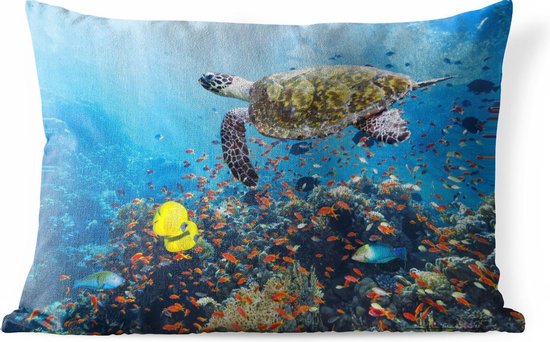 Buitenkussens - Tuin - Schildpad bij koraalrif - 50x30 cm