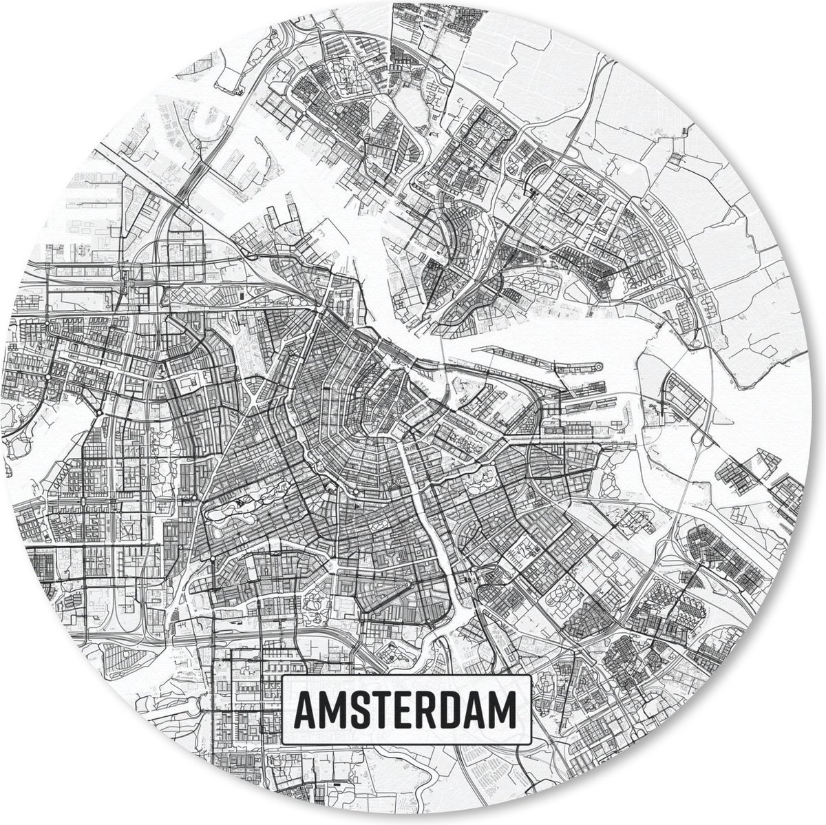 Muismat rond 30x30 cm - Mousepad Stadskaart Amsterdam - Ronde muismatten