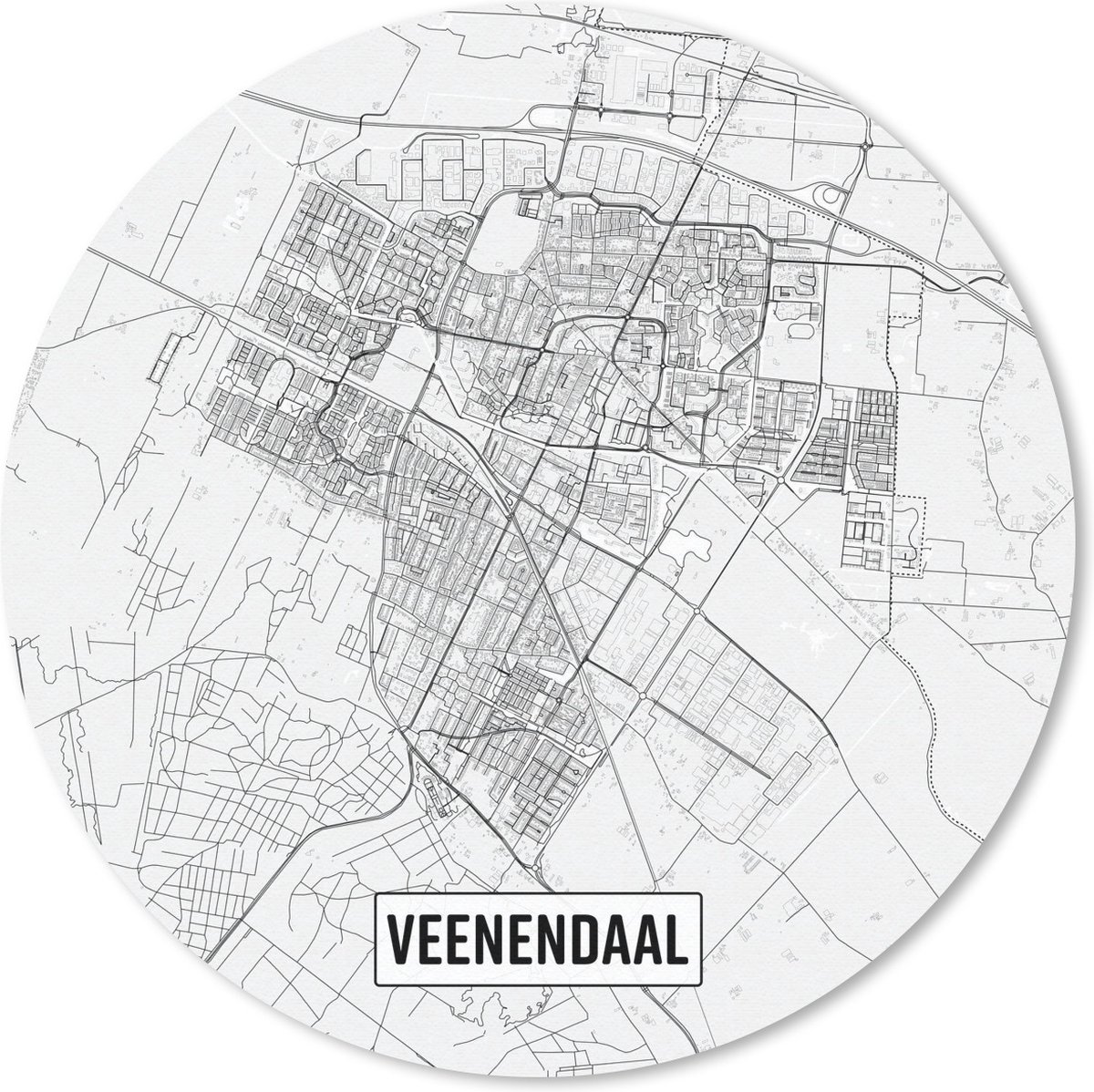 Muismat rond 30x30 cm - Mousepad Stadskaart Veenendaal - Ronde muismatten