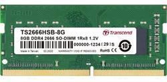 Transcend - DDR4 - 8 GB - SO DIMM 260-PIN - 2666 MHz / PC4-21300 - CL19 - 1.2 V - niet-gebufferd - niet-ECC