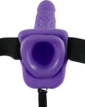 Vibrating Hollow Strap-On with Balls - 7 Inch - Purple - Strap On Vibrators