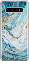 Samsung Galaxy S10 siliconen hoesje - Marmer blauw goud - Soft Case Telefoonhoesje - Blauw - Marmer